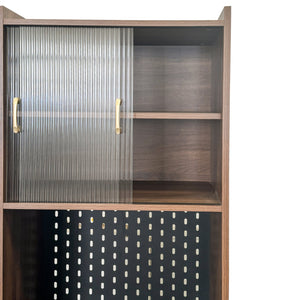 English Elm Folding Wall-Mount Desk with Shelves and Pegboard, Space-Saving Foldable Workstation for Small Rooms W331S00199