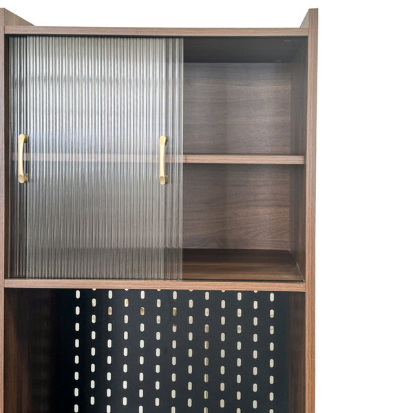 English Elm Folding Wall-Mount Desk with Shelves and Pegboard, Space-Saving Foldable Workstation for Small Rooms W331S00199