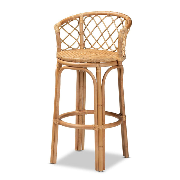 English Elm Modern Rattan Barstool with Woven Texture Curved Arms and Footrest for Kitchen Island B2750P467635