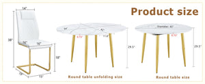 English Elm Table and Chair Set Extendable Mdf Round Oval Dining with Gold Arched Legs White+Gold W1151S03950