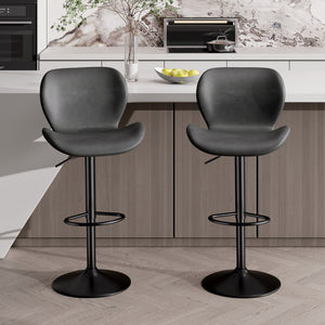 English Elm Swivel Bar Stools Set Of 2 - Adjustable Pu Leather Upholstered Chairs With 360° Swivel & Comfort T3950P396423-GIGA