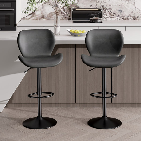 English Elm Swivel Bar Stools Set Of 2 - Adjustable Pu Leather Upholstered Chairs With 360° Swivel & Comfort T3950P396423-GIGA