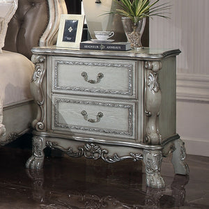 English Elm Traditional Nightstand with Floral Decals and Rope Moldings, Crown Molding Accent, Charming Princess Appeal Antique White 22 L x 34 W x 29 H B2741P324884