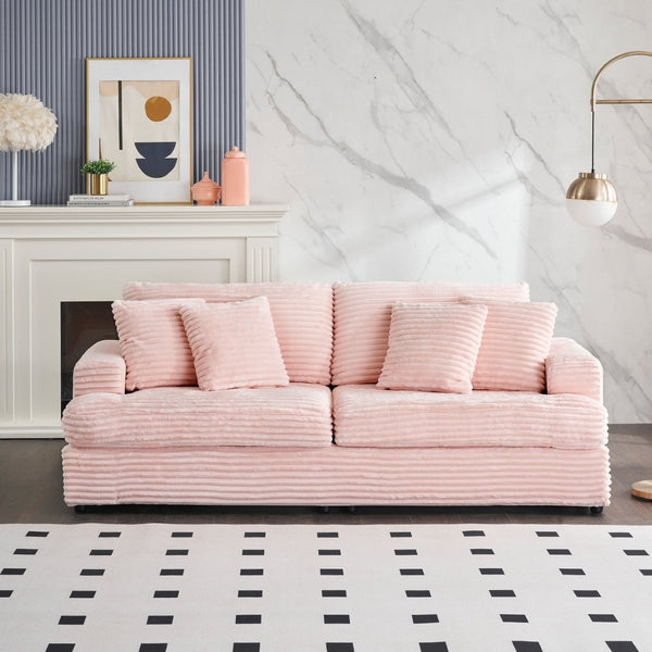 English Elm 79.3 Inch Corduroy Three Seat Sofa with Toss Pillows Modern Low Profile Living Room W1658P200029