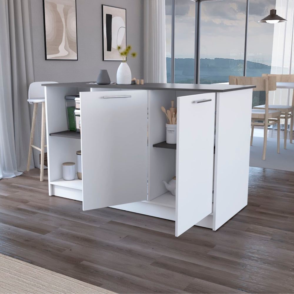 English Elm Mercury Freestanding Kitchen Island with Cabinet Open Shelving and Prep Workspace B128S00227