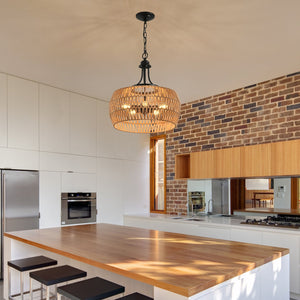 English Elm 19" Boho Hemp Rope Pendant Light - Hand-Woven Jute Shade, Wrought Iron Accent, Adjustable Chain, Warm Ambience W1340P241300