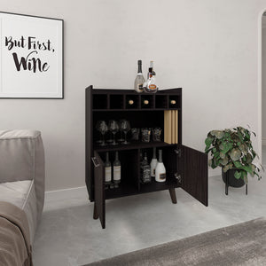 English Elm Vance 40" High Bar Cabinet Dark Wenge with Six Bottle Cubbies, Two Doors, Shelves & Countertop B200P253743