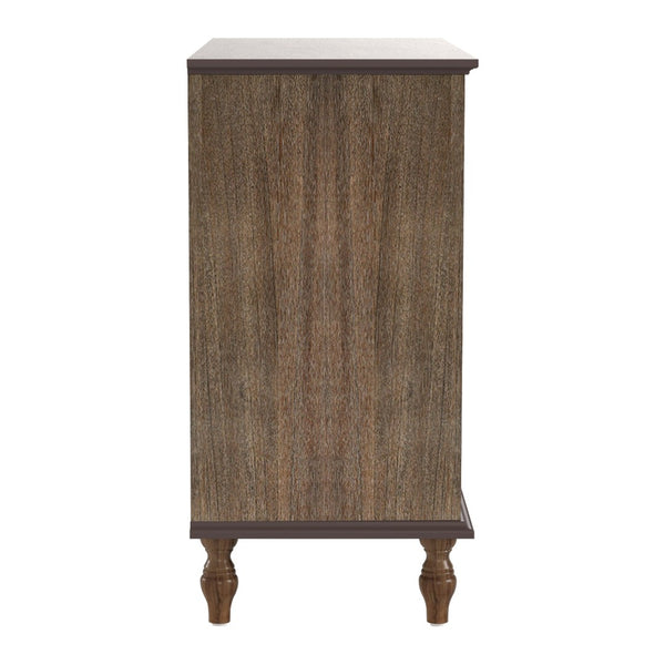 English Elm Large Antique Style 4-drawer Chest with Crown Molding Roman Legs Bedroom Storage Deep Rustic Brown W1445P422422