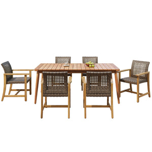 English Elm Christopher Knight Home® - 7-Piece Acacia Wood Outdoor Dining Set with 72" Slatted Table & 6 Cushioned Chairs, Durable Patio Entertaining Ready Mocha,Teak N779P266069N_60400.00MCA-3