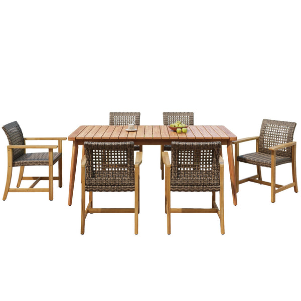 English Elm Christopher Knight Home® - 7-Piece Acacia Wood Outdoor Dining Set with 72" Slatted Table & 6 Cushioned Chairs, Durable Patio Entertaining Ready Mocha,Teak N779P266069N_60400.00MCA-3