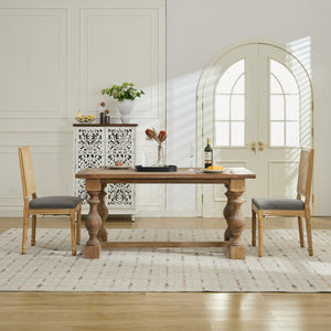 English Elm French Louis Dining Chair Set of 2 with Carved Solid Wood Frame, Rattan Back, Plush Foam Seating, 300lb Capacity Gray W1143P335057