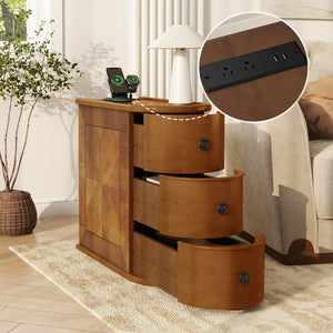 English Elm End Table With Charging Station – Stylish Sofa Side Table With Storage Drawers, Fully Assembled! W2593P289145