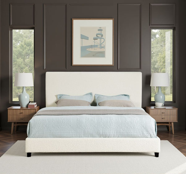 English Elm King Chic Bouclé Upholstered Platform Bed with Panel Headboard, Easy-Clean Polyester, Ships in One Box B108P160257