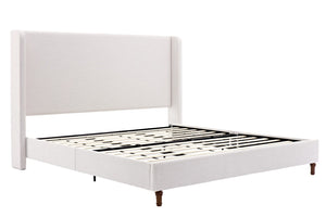 English Elm Harper Wingback King Bed Ivory Canvas Upholstery Walnut Feet Architectural Bedroom B191P450000