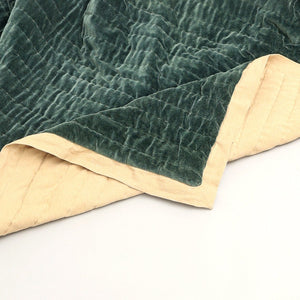 English Elm Cotton Velvet Stonewashed Hand-Quilted Bedspread with Flanged Edges, 88"x92" Queen Size Luxury Jade B346P321258