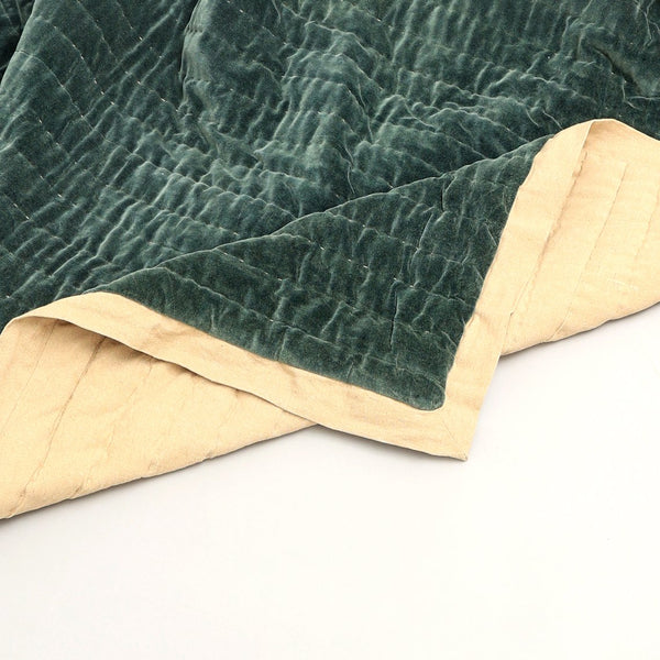 English Elm Cotton Velvet Stonewashed Hand-Quilted Bedspread with Flanged Edges, 88"x92" Queen Size Luxury Jade B346P321258