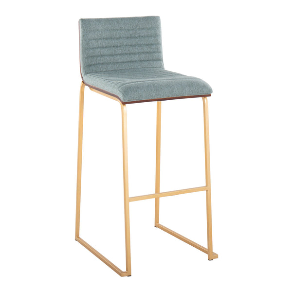 English Elm Mason 30" Contemporary Barstool Set Of 2 - Gold Metal, Walnut Wood & Plush Green Fabric Seating B202P222242