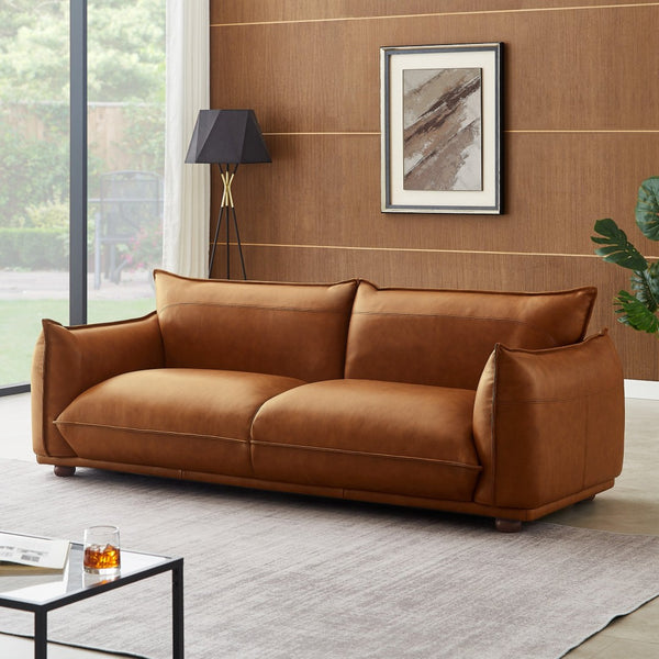 English Elm Ava Italian Leather Channel Tufted Sofa with Gold Legs for Modern Living Rooms B183P231996