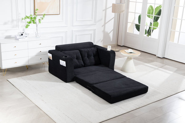 English Elm Convertible Floor Sofa Bed with Memory Foam and Ribbed Corduroy for Small Spaces Black W395P438026