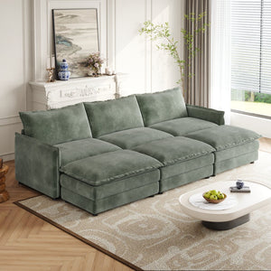 English Elm Corduroy 3-Seater Oversized Sofa With Movable Footrests - Cozy Green Upholstery For Modern Living W834S00441