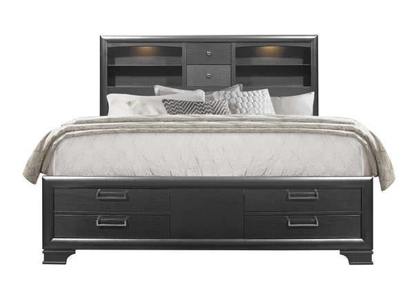 English Elm CIVIC Solid Wood 5pc Full Bedroom Set with Built‑In Storage Drawers, Slatted Base & Felt Lined Drawers Gray 30.04 L x 19.8 W x 15.63 H B201S00245