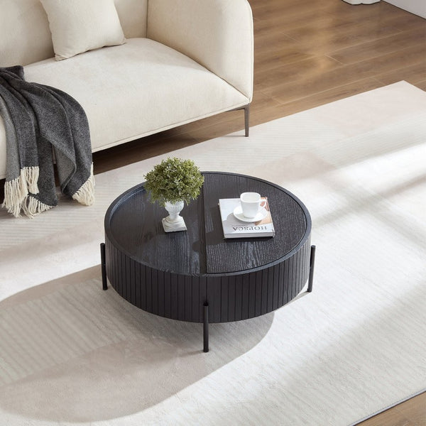 English Elm Round Wood Grain Coffee Table with Rotating Top and Hidden Storage for Modern Living W2085P399026