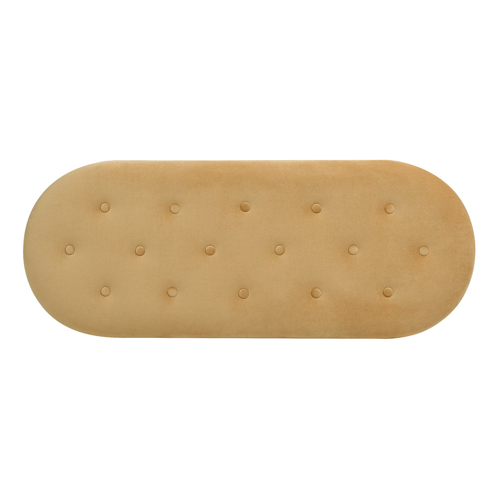 English Elm Jennifer Taylor Home - Melinda Oval Tufted Storage Bench with Bullion Fringe, Gold Velvet Upholstery, Vintage Charm Yellow B2719P238471