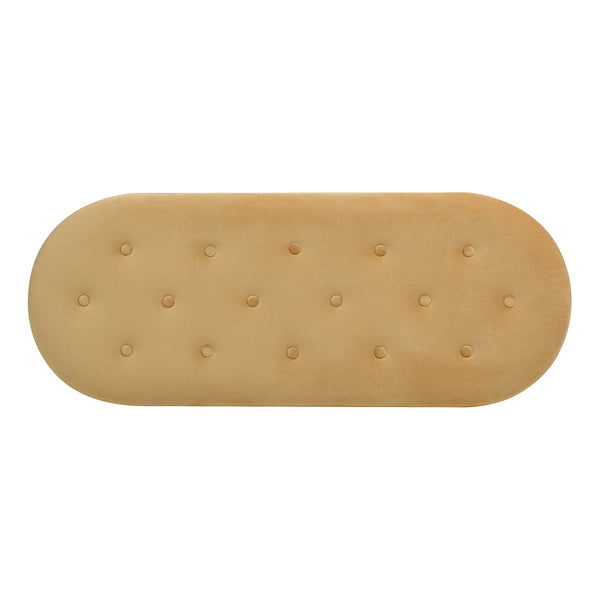 English Elm Jennifer Taylor Home - Melinda Oval Tufted Storage Bench with Bullion Fringe, Gold Velvet Upholstery, Vintage Charm Yellow B2719P238471