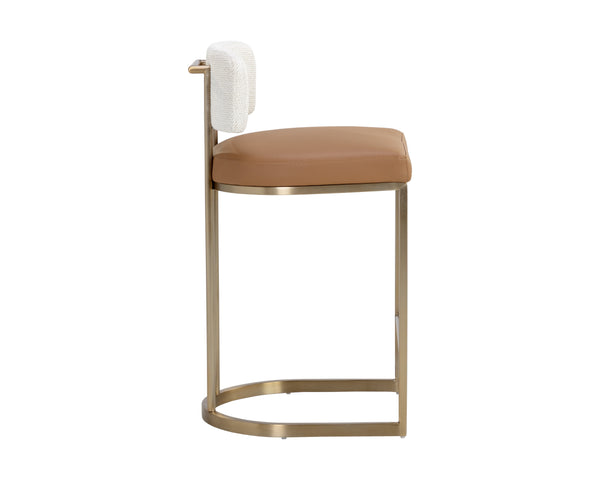 Sunpan Larissa Counter Stool - Elegant Napa Cognac & Rhea Light Barley With Antique Brass Frame Design Brown Fabric ,Faux Leather 111647