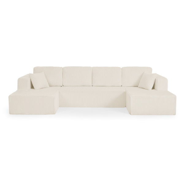 English Elm U Shape Modular Corduroy Sectional Sleeper Sofa Minimalist Foam Filled Living Room Couch W487S00486