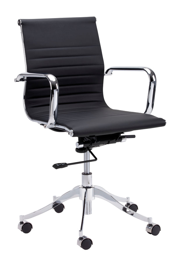 Sunpan Tyler Stylish Office Chair with Faux Leather and Stainless Steel Frame for Modern Workspaces Onyx