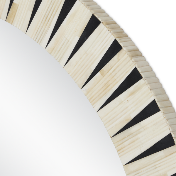 Arvi Round Mirror - Elegant Bohemian Design with Ivory Bone & Black Composite Frame, 41.75" Diameter