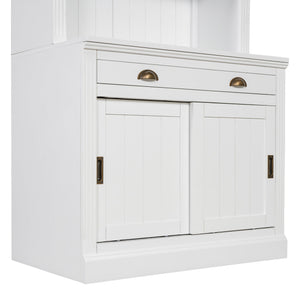 English Elm 83.4"Tall White Bookshelf Suite With Led Lighting, Sliding Doors & Drawers For Stylish Storage Solutions N751S059620K