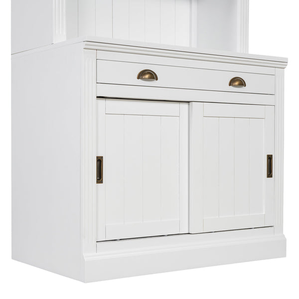 English Elm 83.4"Tall White Bookshelf Suite With Led Lighting, Sliding Doors & Drawers For Stylish Storage Solutions N751S059620K