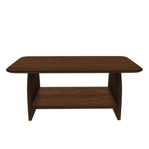 English Elm Modern 47" minimalist coffee table with double-tier storage, rounded safety edges, MDF wood finish, anti-slip pads, easy assembly, versatile décor piece W1727P356443