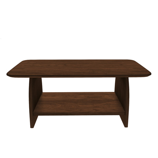 English Elm Modern 47" minimalist coffee table with double-tier storage, rounded safety edges, MDF wood finish, anti-slip pads, easy assembly, versatile décor piece W1727P356443