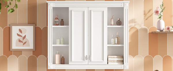 English Elm 36'' Wall Mounted Bathroom Cabinet White Wood Soft Close Double Door Storage N710P358584K