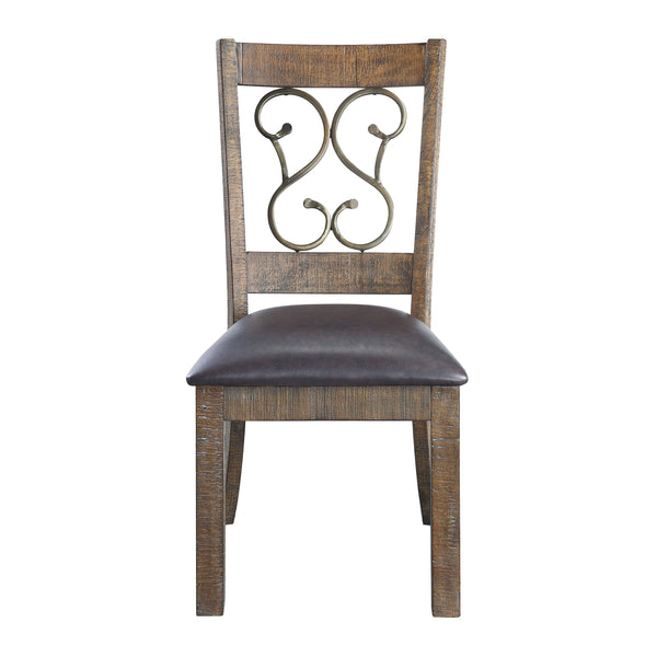 English Elm Raphaela Black Faux Leather Side Chairs Set of 2 – Weathered Cherry Frame, Padded Seats, Floral Trim B2726P288751
