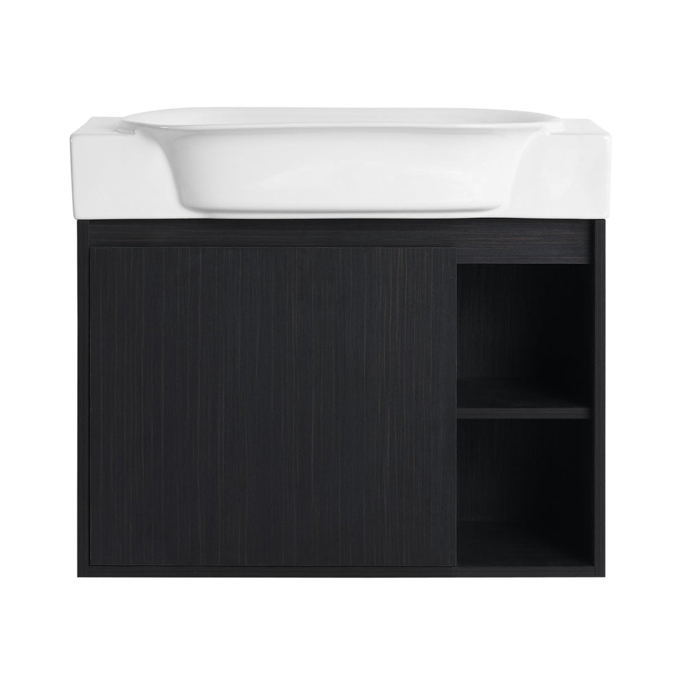 English Elm 28'' Wall-Mounted Bathroom Vanity with Glossy White Ceramic Sink, Soft-Close Doors, Water-Resistant Plywood Finish (Easy Assembly, KD Packing) W999P310767