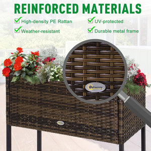 English Elm Outsunny Elevated Pe Rattan Planter Box with Tool Shelf for Herbs and Vegetables W2225P174037