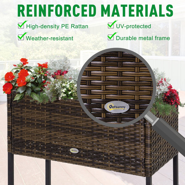 English Elm Outsunny Elevated Pe Rattan Planter Box with Tool Shelf for Herbs and Vegetables W2225P174037