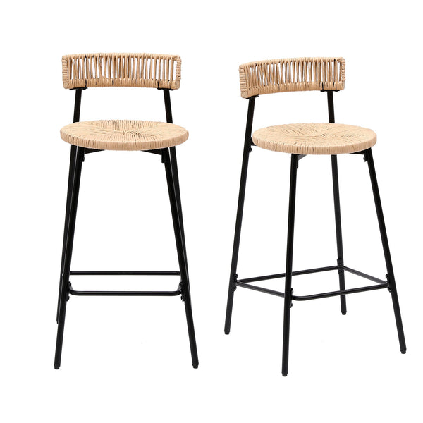 English Elm Hand Woven Bar Stools Set of 2 Breathable Paper Rope Seats Black Metal Frame Honey Accents, 26.6" W1757P271587