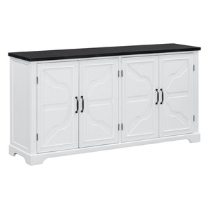 English Elm U_STYLE Pine Wood Sideboard Console Table for Entryway Living Room Dining with 4 Metal Handles, Sturdy Black White N711P239354K