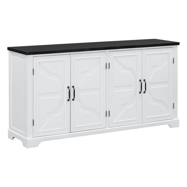 English Elm U_STYLE Pine Wood Sideboard Console Table for Entryway Living Room Dining with 4 Metal Handles, Sturdy Black White N711P239354K