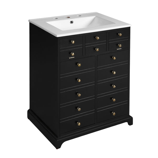 English Elm 24" Modern Bathroom Vanity with Ceramic Sink, Gold Handles, Tip-Out Drawer & Dual Soft-Close Doors N710P276692B