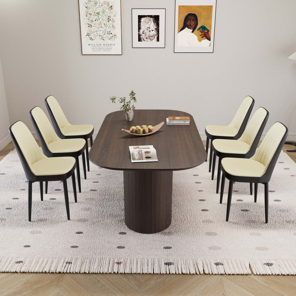 English Elm 63" Medieval Modern Dining Table Set With 6 Pu Chairs - Stylish, Easy Assembly, Durable Design For Home W2189S00703