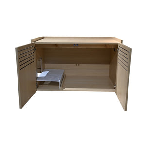 English Elm Modern Wooden Cat House with Built-In Scratching Mat, Sturdy Metal Frame, Sleek Space-Saving Design beige brown W1412P271583