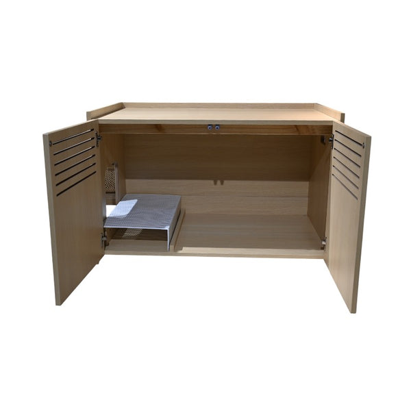 English Elm Modern Wooden Cat House with Built-In Scratching Mat, Sturdy Metal Frame, Sleek Space-Saving Design beige brown W1412P271583