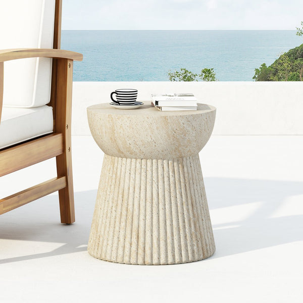 English Elm Christopher Knight Home® - Outdoor Travertine Concrete Side Table — Weatherproof, Low-Maintenance Patio Accent 20x18x18 Inches Durable N773P187523Z