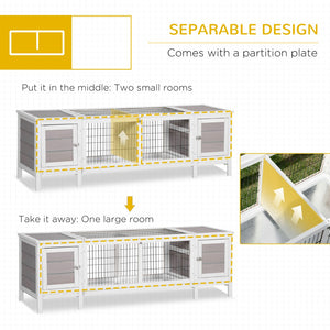 English Elm Pet Rabbit Hutch in White Fir Wood with Pull Out Tray and Divided Living Space T3971P407318